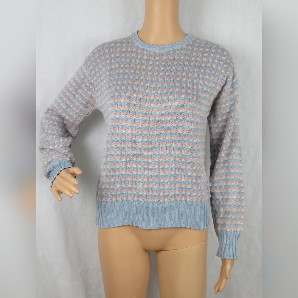 Vintage Sweater 90s 80s Pink Girly Mod Kawaii Small Checkefed Knit Grandma